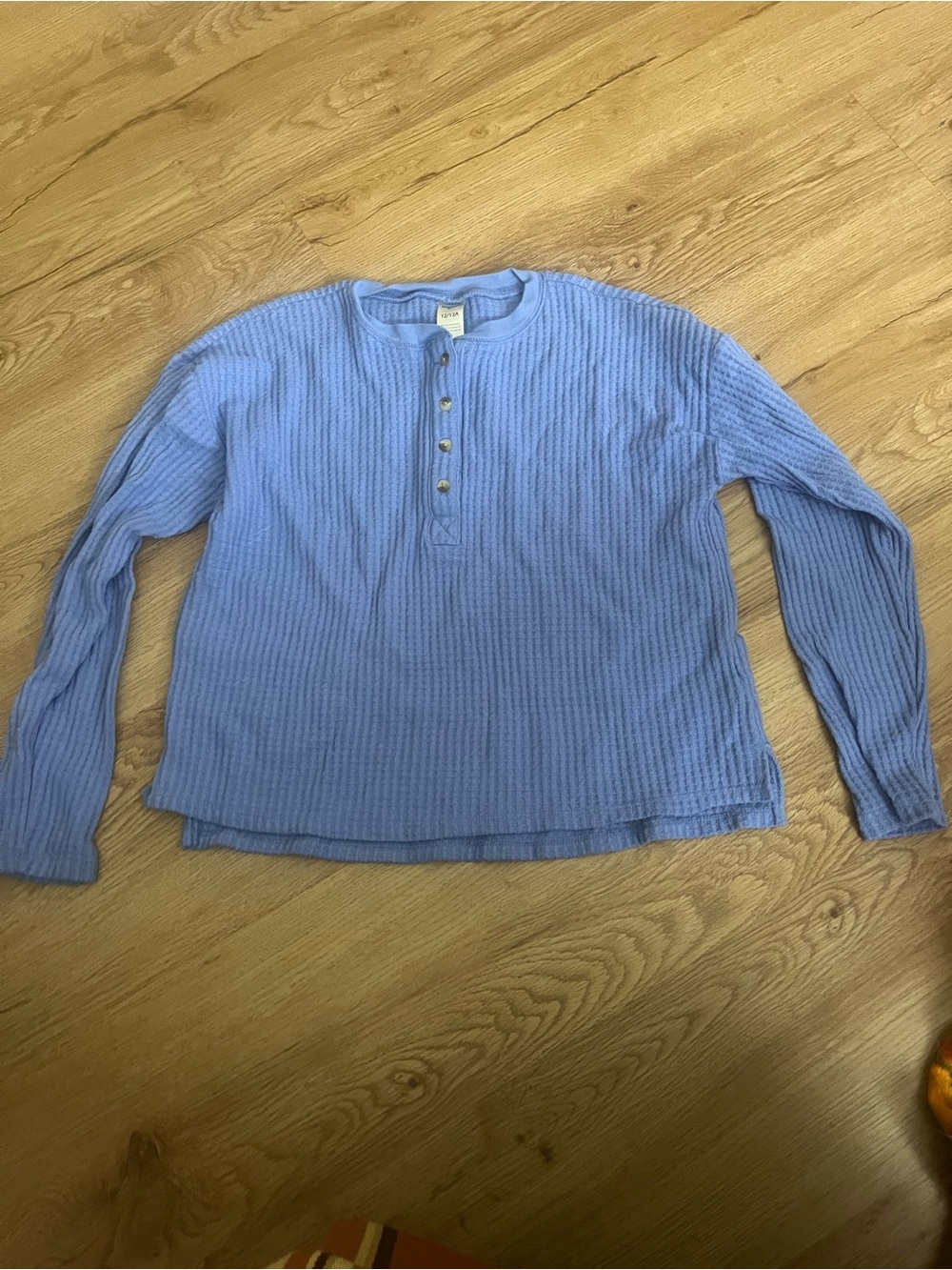 Light Blue Ribbed Waffle Style Henley Long-Sleeve Shirt